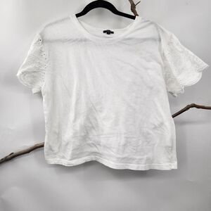 Rails white tshirt with eyelet flutter sleeve